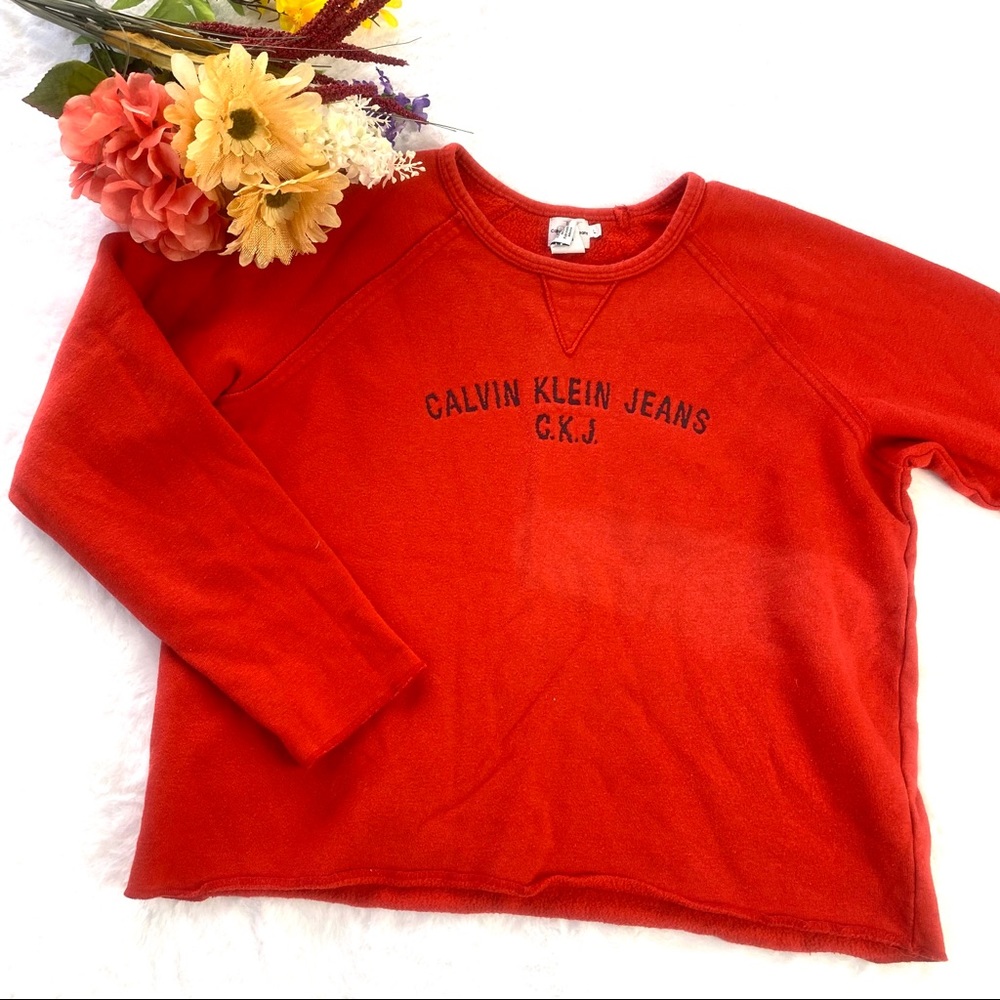 Calvin Klein Red Cropped Long Sleeve Sweater